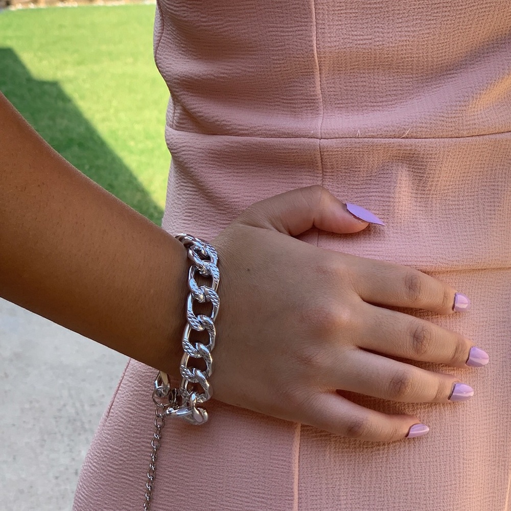Silver Miami Cuban Aluminum Chain Bracelet - Picture 2 of 8